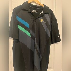 Nike Men's The Presidents Cup Black Polo with Blue and Green Stripes Size L